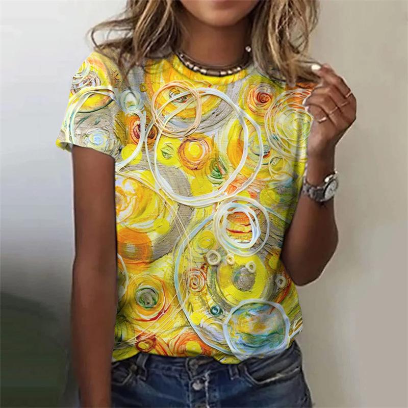 3D Damen Bekleidungsmuster Feiertagsfarbe Lässig Kurzarm Bedrucktes T-Shirt Party Täglich Sommerhemd