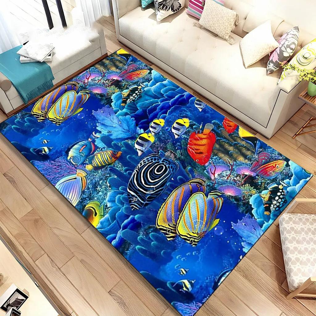 3D Meeresboden Unterwasserwelt Teppich Wohnzimmer Dekoration Schmutzabweisend Schlafzimmer Sofa Couchtisch Bereichsteppiche Waschbare Fußmatte