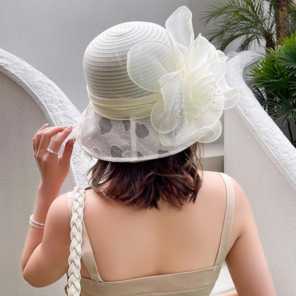 Elegant Wide Brim Bridal Tea Party Wedding Hat UV Protection Breathable Organza Hat Sun Hat Summer