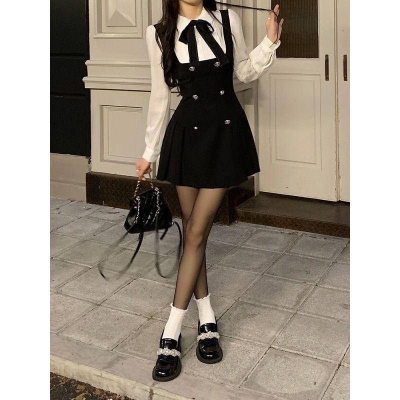 French Black Rich Little Princess Two-Piece Dress - Women's Autumn Collection