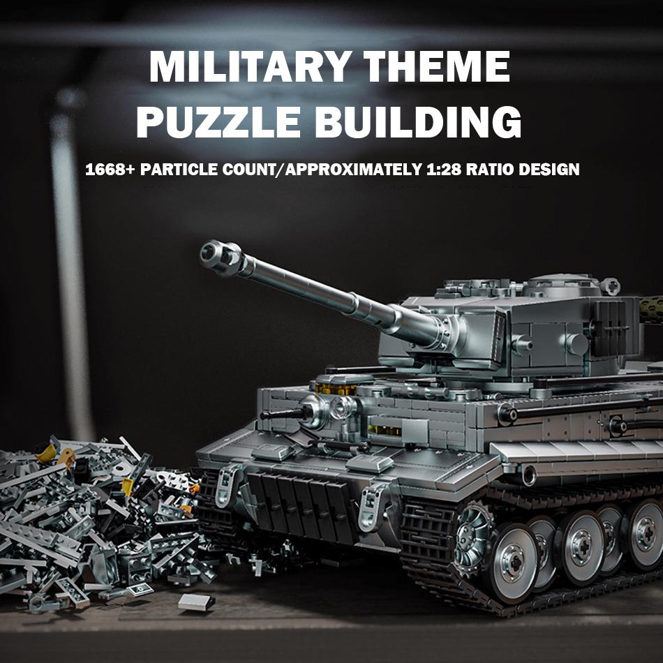 WK2 Militärischer Deutscher Tiger I Schwerer Panzer Modell Bausteine Weltkriege Soldatenfiguren Armee Kampfpanzer Steine Spielzeug für Kinder Geschenk