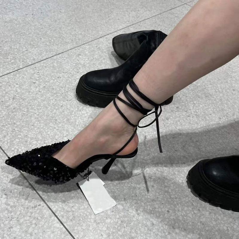 

2024 Летние женские сандалии с перекрестными ремешками на щиколотке, модные элегантные туфли на высоком каблуке, вечерние платья для улицы, шикарные женские сандалии