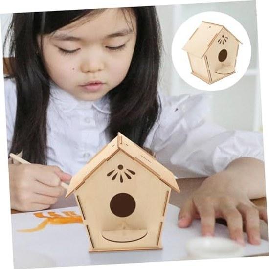 VICASKY unfinished wooden birdhouse kit childrens craft art project unpainted decoration making can be painted hand