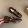 Shallow Single Shoes Women's Thick Heel Spring New Small Leather Shoes Retro Medium Heel Mary Jane Shoes