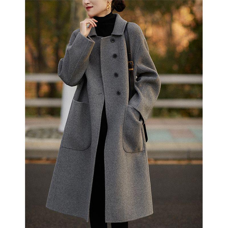 

Жіноче двостороннє вовняне кашемірове пальто - Нова мода осінь/зима 2025 для мами S (Recommended 45-60 kg) сірий колір