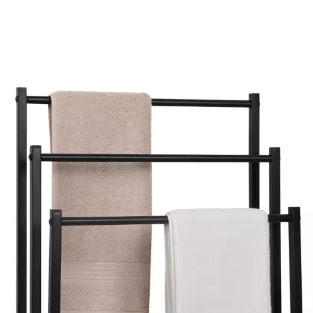 Loft Bathroom Rack with Three Arms, Black Metal Holder, Loft Hanger