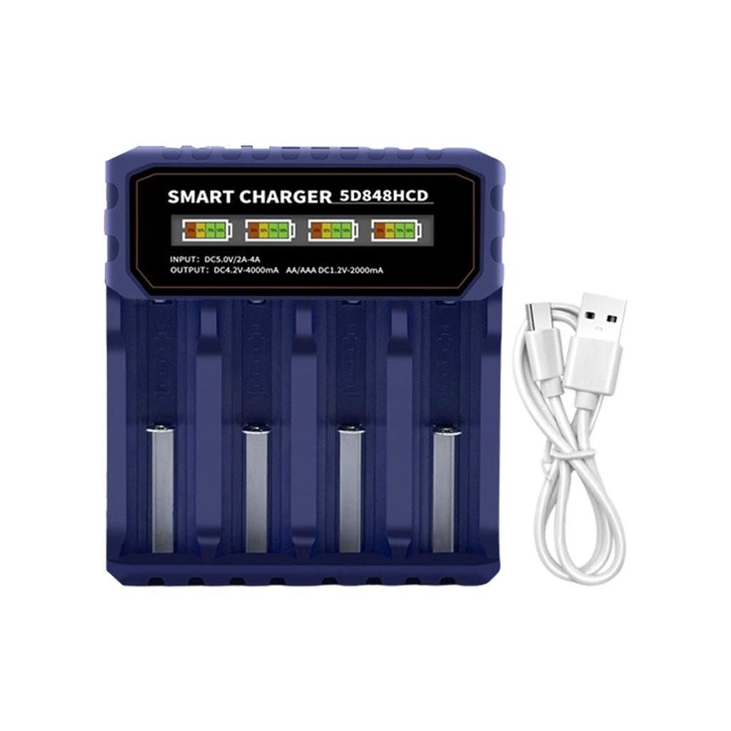 4-Slot Rechargeable Battery Charging for 14500 18650 21700 26650 Cells Built In Overcharge Prevention Auto Shutoff