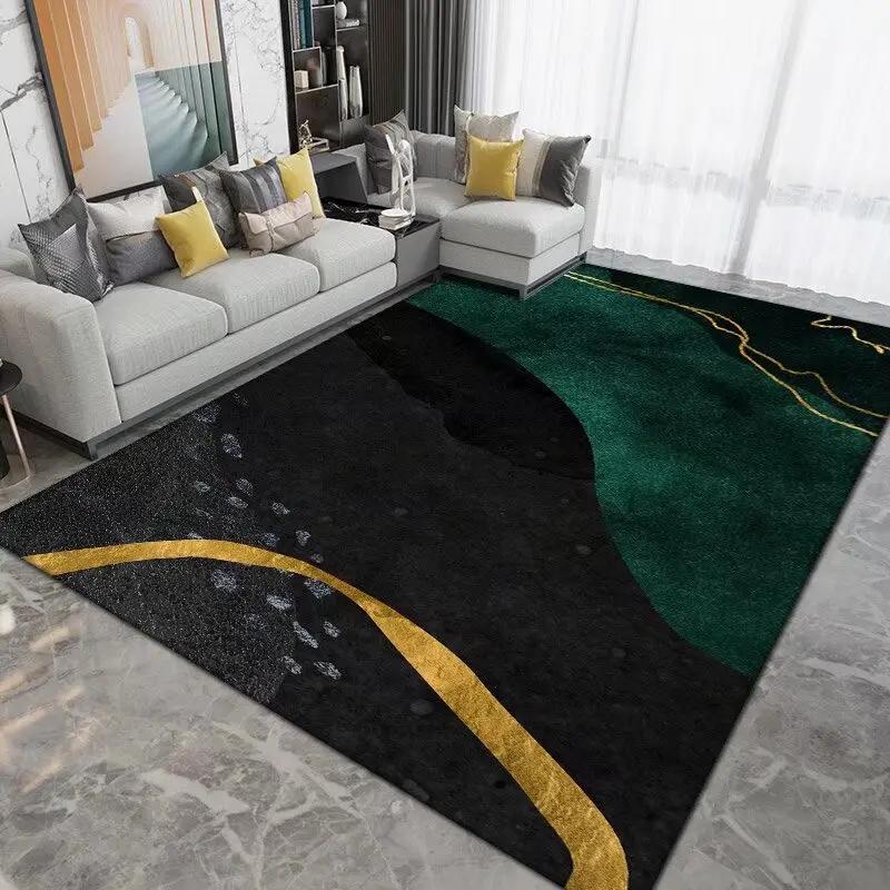 Nordic Style Black Gold Luxurycarpets for Living Room Non-slip Bedroom Decoration Home Large Area Rugs Cloakroom Floor Foot Mats