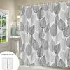 1 Piece Grey Leaf Pattern Shower Curtain With Hooks, Polyester Fabric Bathroom Divider, Modern Home Room Decor Accessory
