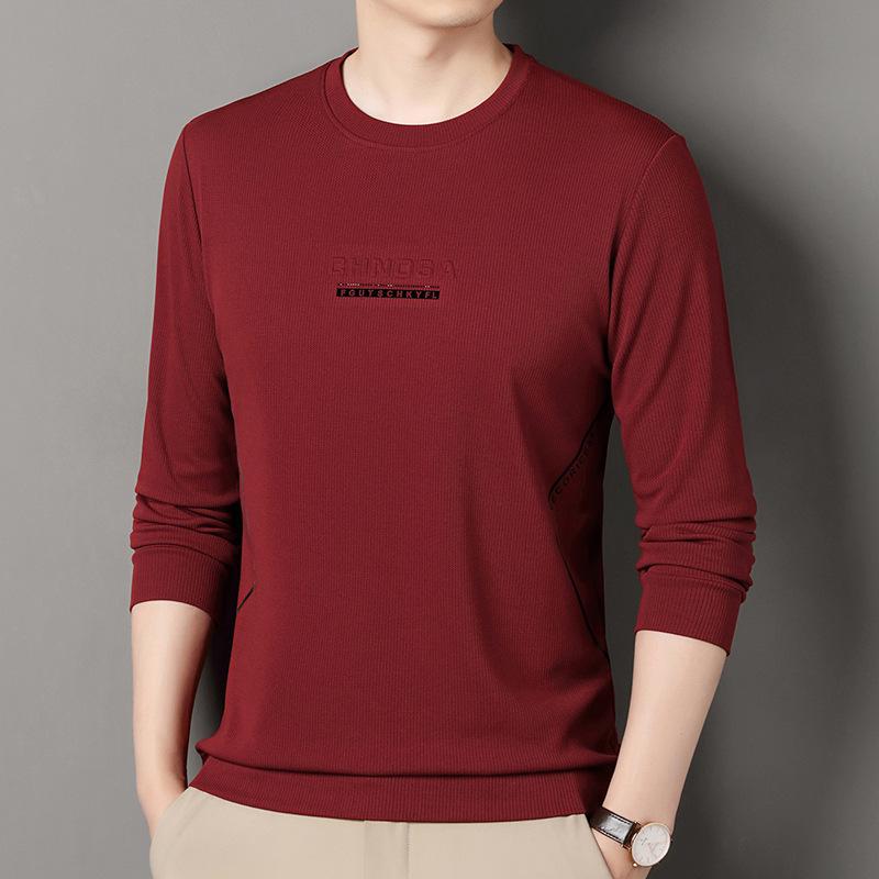 Jesienna Męska Bluza z Długim Rękawem z Okrągłym Dekoltem, Casualowa Bawełniana Koszulka z Nadrukiem, Koszulka Bazowa dla Mężczyzn