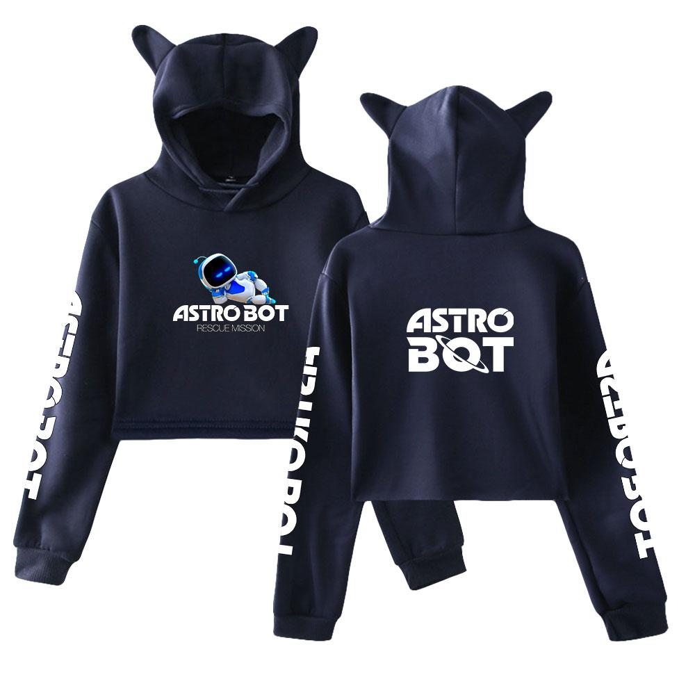 Streetwear Women Sexy Astro Bot Print Cropped Sweatshirts Oversize Loose Pullovers Spring Korean Casual Tops