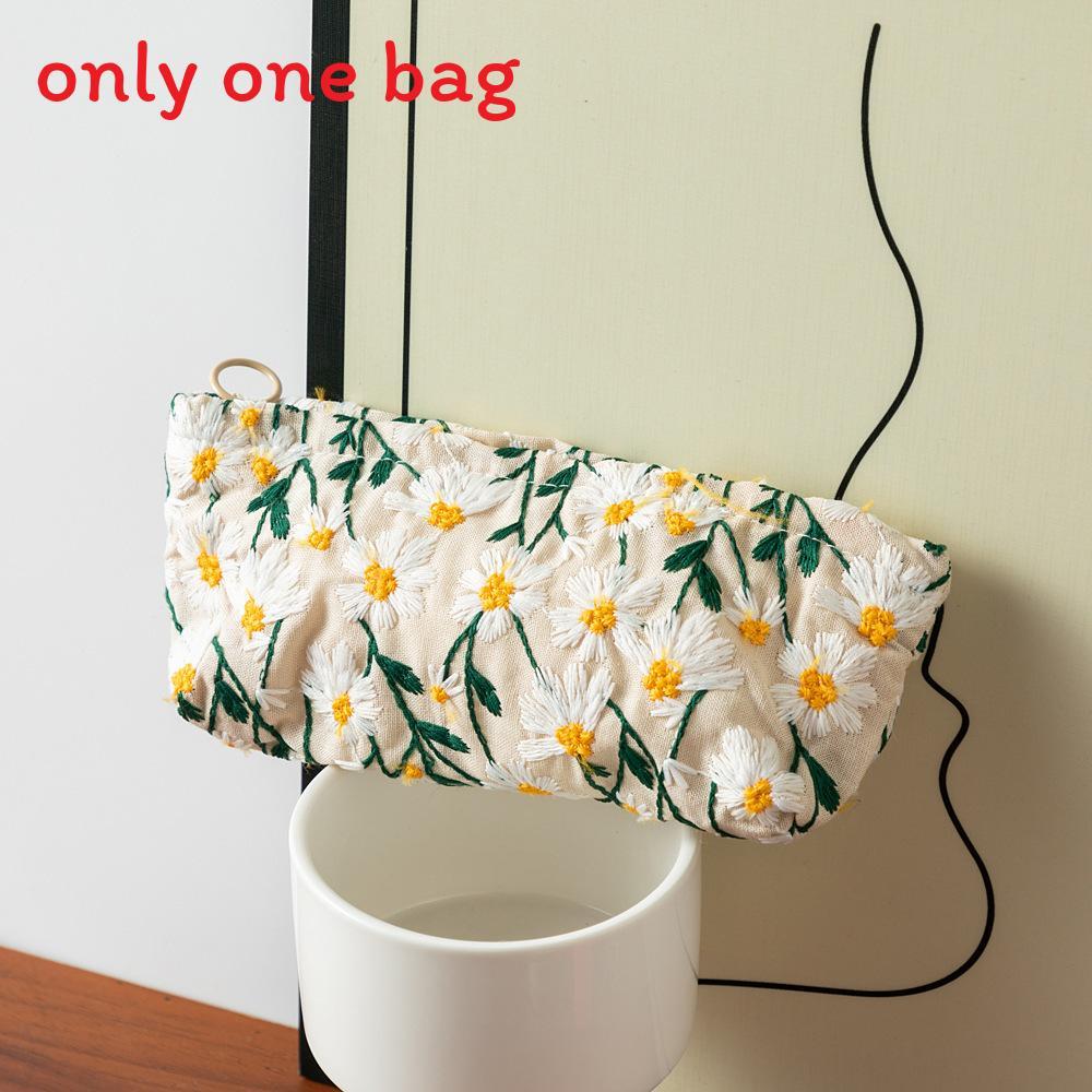 

Минималистичный холщовый органайзер для макияжа с цветами маргариток и дышащей конструкцией для женщин Beige Pencil Case