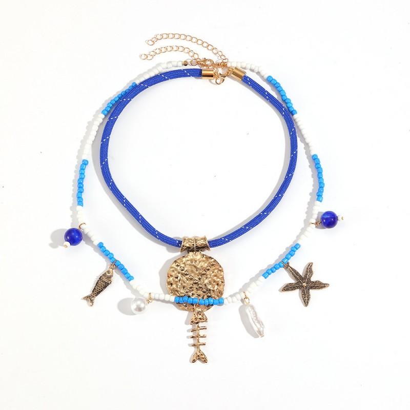 Handwoven Beaded Starfish Pendant Necklace With Fishbone Design Boho Layering Chain Women Gold Gold