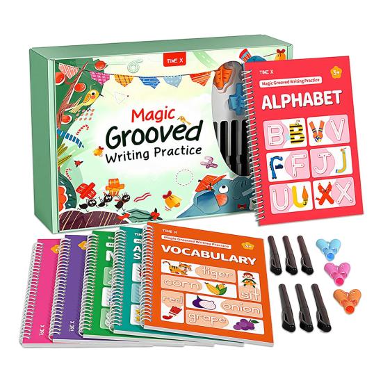 Grooved Writing Practice Book with Pens Refills Pencil Gripper Reusable Kids Handwriting Practice Workbooks Alphabet Tracing Learning Book