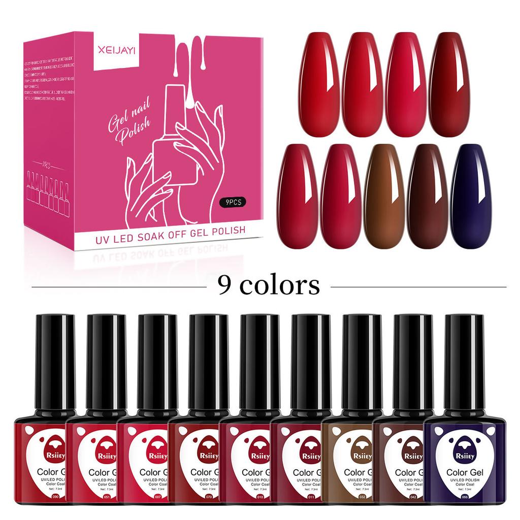 New 9-Color Gel Nail Polish Set Cherry Milk White Nude Cat Eye Gel Soak Off UV LED Factory Direct