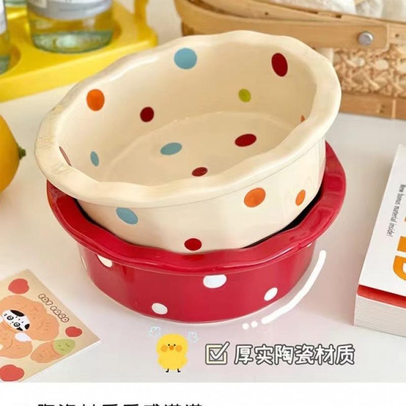 6-Inch lace pet food bowl dog cat polka dot ceramic bowl practical water bowl hot sale