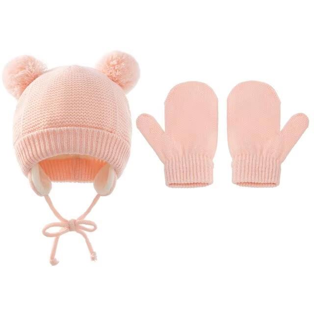 Cross-Border Baby Hat Two-Piece Set Knitted Hat Gloves Foreign Trade Classic Style Warm Hat Gloves Set for Children