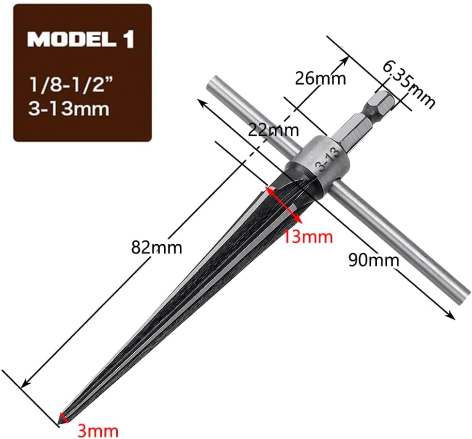Woodwork Taper Reamer 3-13/5-16mm T-Handle Hand Held Tapered Reamers Wooden Board Electric Drill Deburring Hexagonal Handle Tool