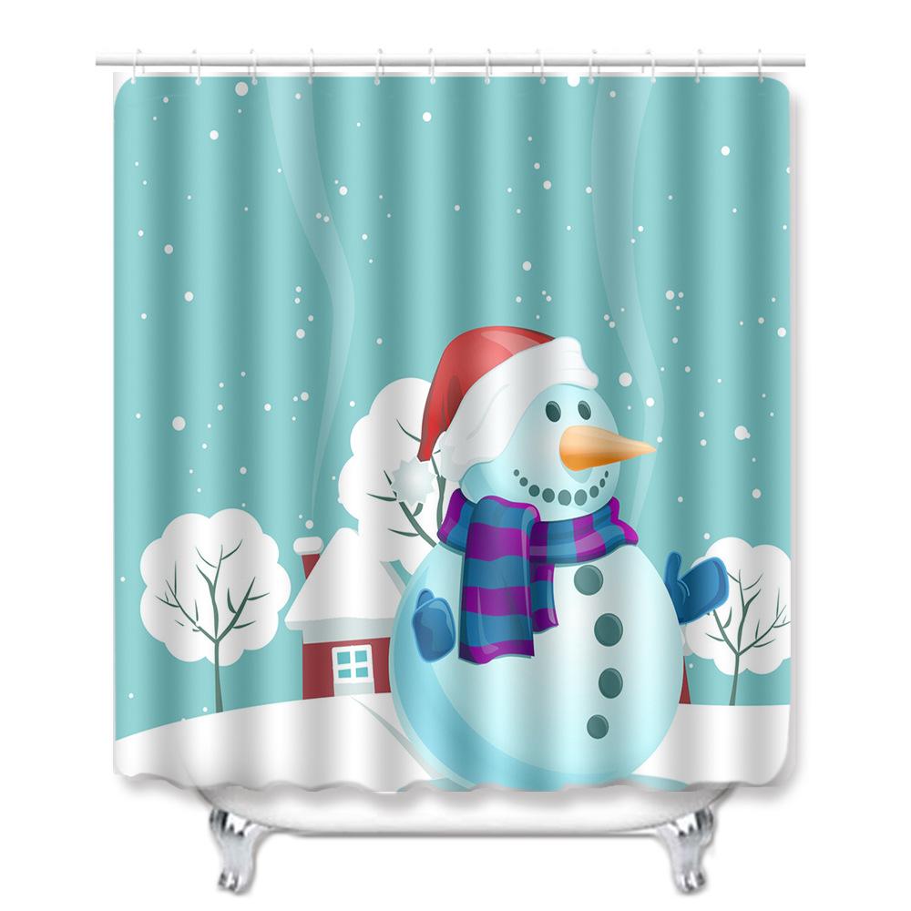 Christmas Shower Curtain Floor Mat Combination Four-Piece Bathroom Non-Slip Door Mat Foot Mat Bedroom Living Room Carpet