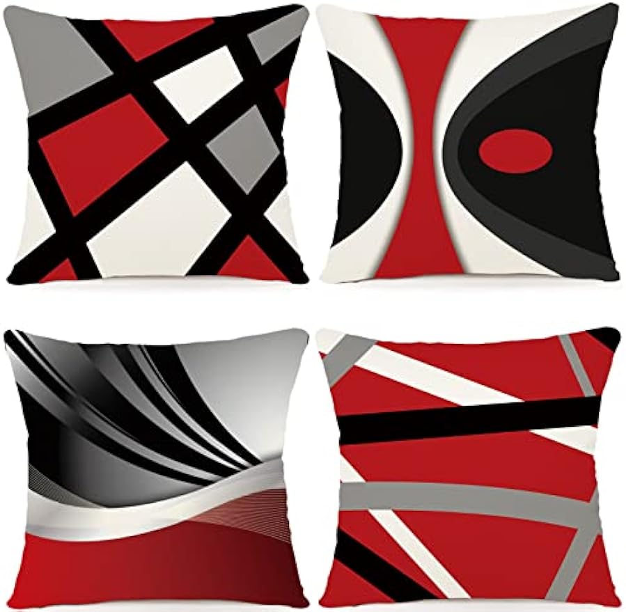Jmg Clothing Unisex Black/Red And Geometric Print Decorative Cushion Cover Decorative Cushion Cover Sofa Cushion Cover 40X40cm Home Decor