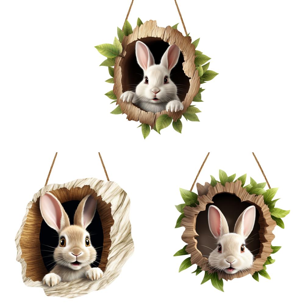 3/1 Set Easter Bunny Door Sign Pendant Decoration Wooden Hanging Spring Happy Rabbit Construction Door Easter Party Decor 2025