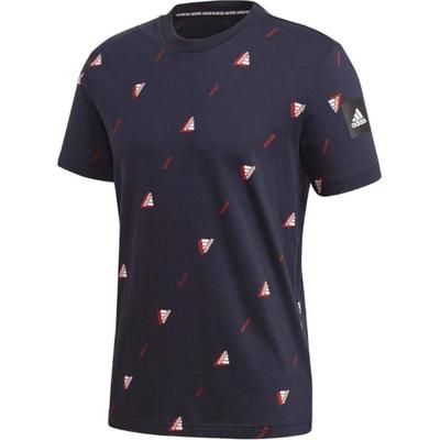 Mhe Aop Allover-Print Bequemes T-Shirt mit Rundhalsausschnitt und kurzen Ärmeln Herren Oberteile Marineblau FQ6214
