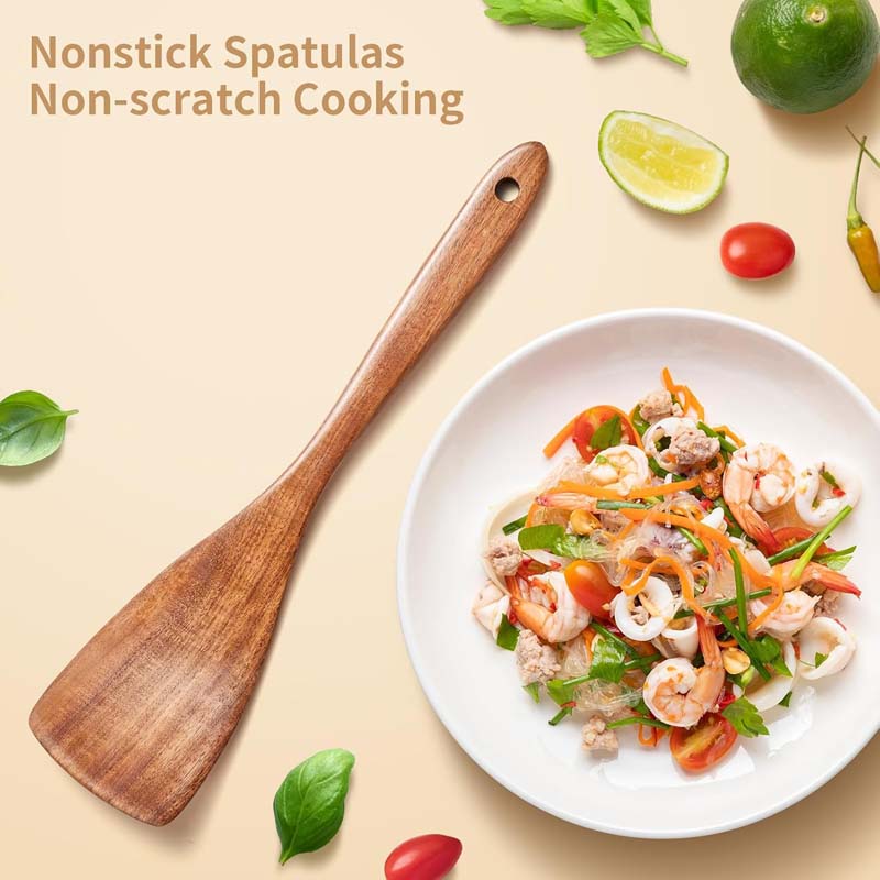 5pcs Wooden Cooking Utensil Set, Non-Scratch Spatulas/Spoons/Ladle, Kitchen Cookware Tools