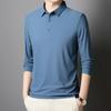 Solid Color Lapel Ice Silk Polo Shirt Long Sleeve Men's Spring and Autumn Traceless Business Casual Quick-drying Long Sleeve Top