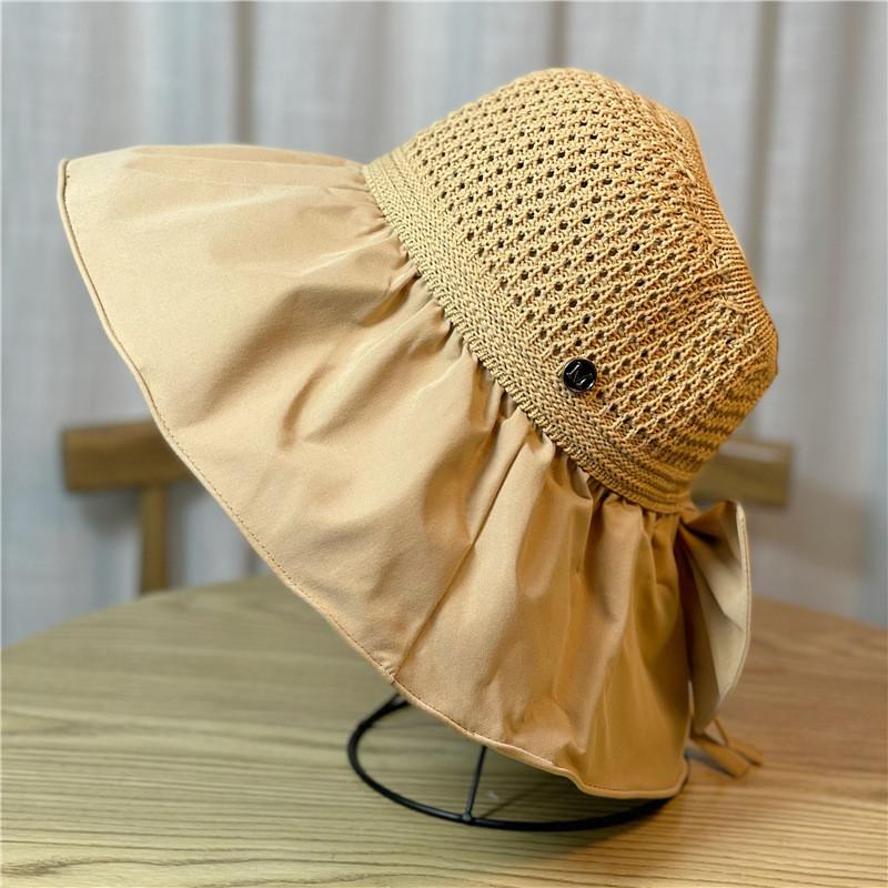 2022 Summer Wide Brim Sun Hat Women's Breathable Fishing Hat Adjustable Ponytail Sun Hat