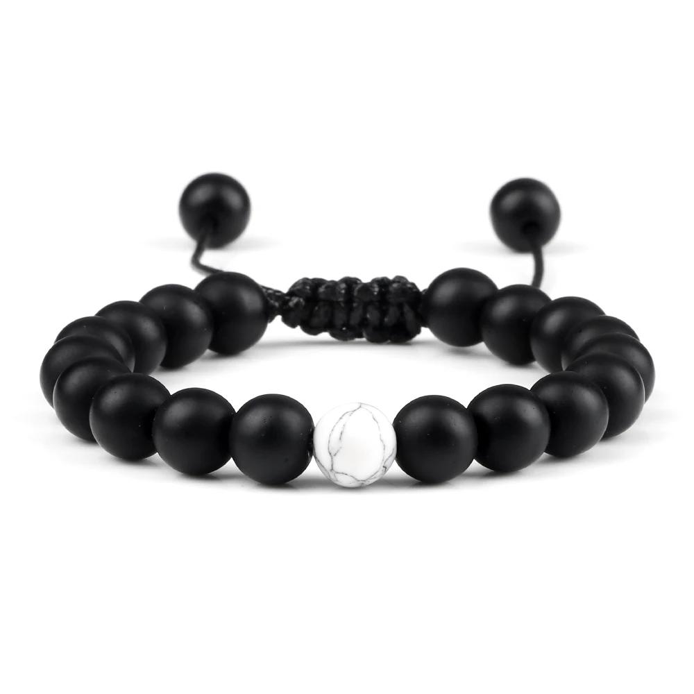 Hot 2pcs/Set Couples Distance Braid Bracelets Natural Stone White And Black Ying Yang Beads Bracelet Best Friend Strand Jewelry