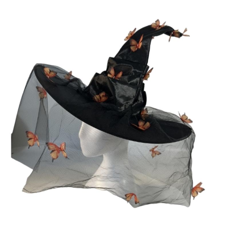 Halloween Wizard Hat Butterfly Witch Hat Witch Caps Wizard Costume Accessories for Masquerade Party Decor Cosplay Props