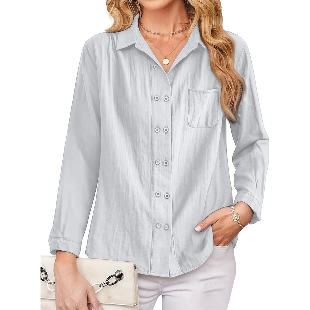 Fashionable Women's Loose-fitting Design Shirt, Literary And Retro Double-breasted Cotton And Linen Long-sleeved Shirt.