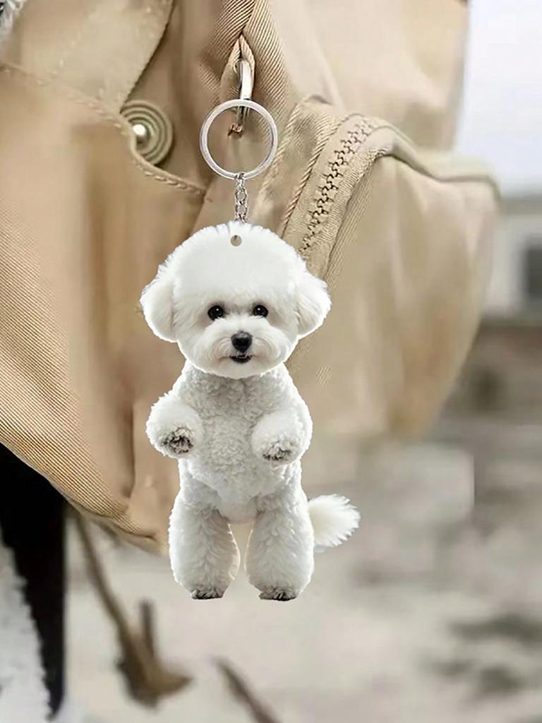 Niedlicher weißer Welpen-Schlüsselanhänger, perfektes Geschenk für Tierliebhaber, personalisierter Hunde-Schlüsselanhänger - leicht und langlebig, Rucksackdekoration
