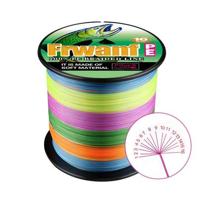 Frwanf PE Fishing Line, 16-Strand Multicolor, 1000M, High Strength, High Sensitivity, Low Stretch, Long Casting Distance