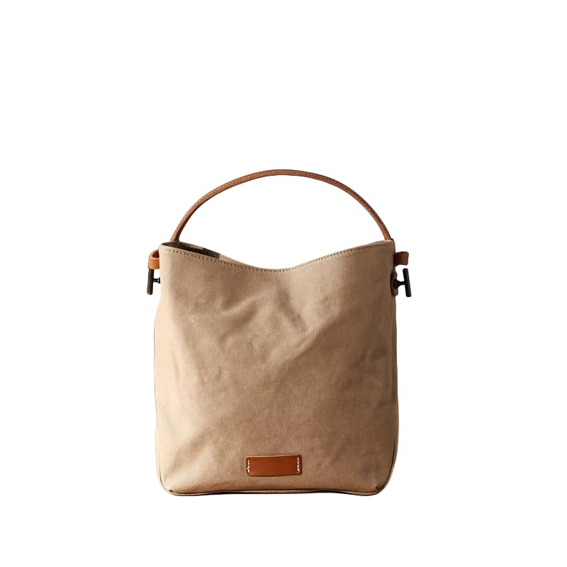 IOKI HAMPU Canvas and Genuine Leather Basket Bag, Tote Bag, Shoulder Bag, 2-Way, Compact (Brown)