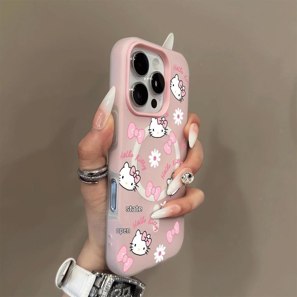 Cartoon Bowknot KT Cat Case for iPhone 17pro Max to 15Pro