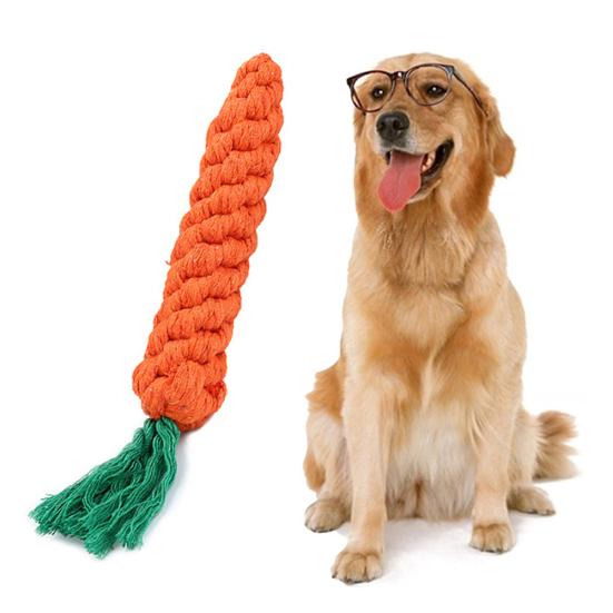 Pet Dog Puppy Carrot Shape Cotton Rope Molar Tooth Cleaning Chew Training Toy