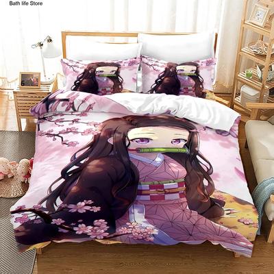 Parure de lit Kamado Nezuko, couvre-lit Anime Demon Slayer pour adolescentes, housse de couette tendance pour lit simple, Queen, King size