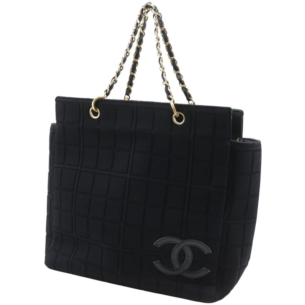 Chanel Borsa a tracolla tote Borsa tote Barra di cioccolato Marchio COCO nero Jersey Donna Usato