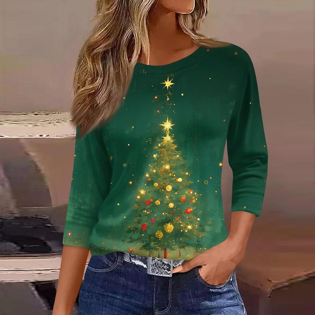 3/4 Length Sleeve Womens Tops Floral Print Vintage Fashion Casual Loose With Round Neck Plus Size Shirts