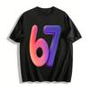 Gradient Number 67 Trendy Casual Printed Top Unisex Loose Fit Tee Pure Cotton T-shirt