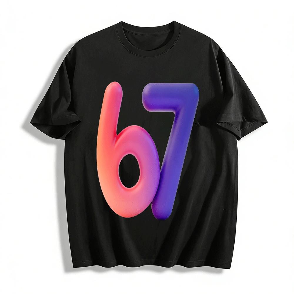 

Gradient Number 67 Trendy Casual Printed Top Unisex Loose Fit Tee Pure cotton T-shirt XXS