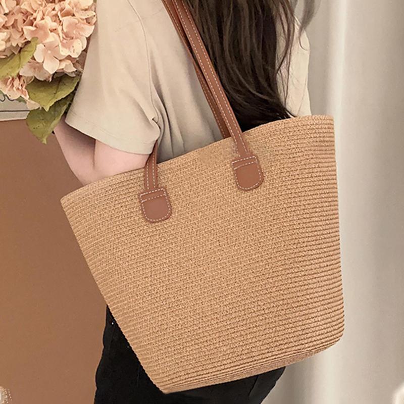 Seaside Vacation Beach Bag Women's New Summer Woven Shoulder Bag Large Capacity Underarm Straw Bucket Bag