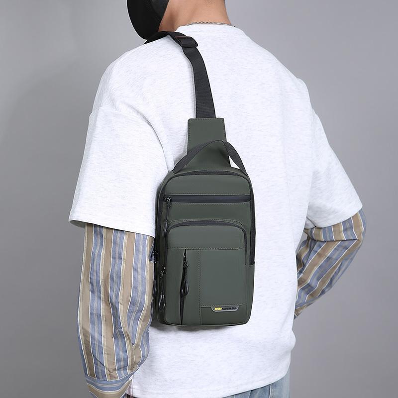 Multi-Layer Men's Chest Bag Handbag Solid Color Shoulder Bag