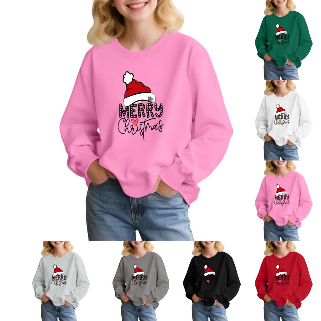 Kids' Fashion Loose-Fit Casual Long-Sleeve Christmas Print Oversized Crewneck Sweatshirt