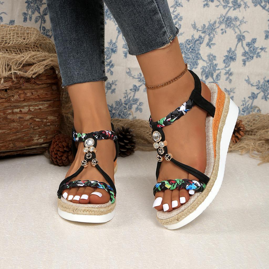 Fashion Fashion T-Strap Platform Sandals for Women New Mix Color Elastic Band Wedge Sandals Woman Summer Daily Open Toe Sandalias Female