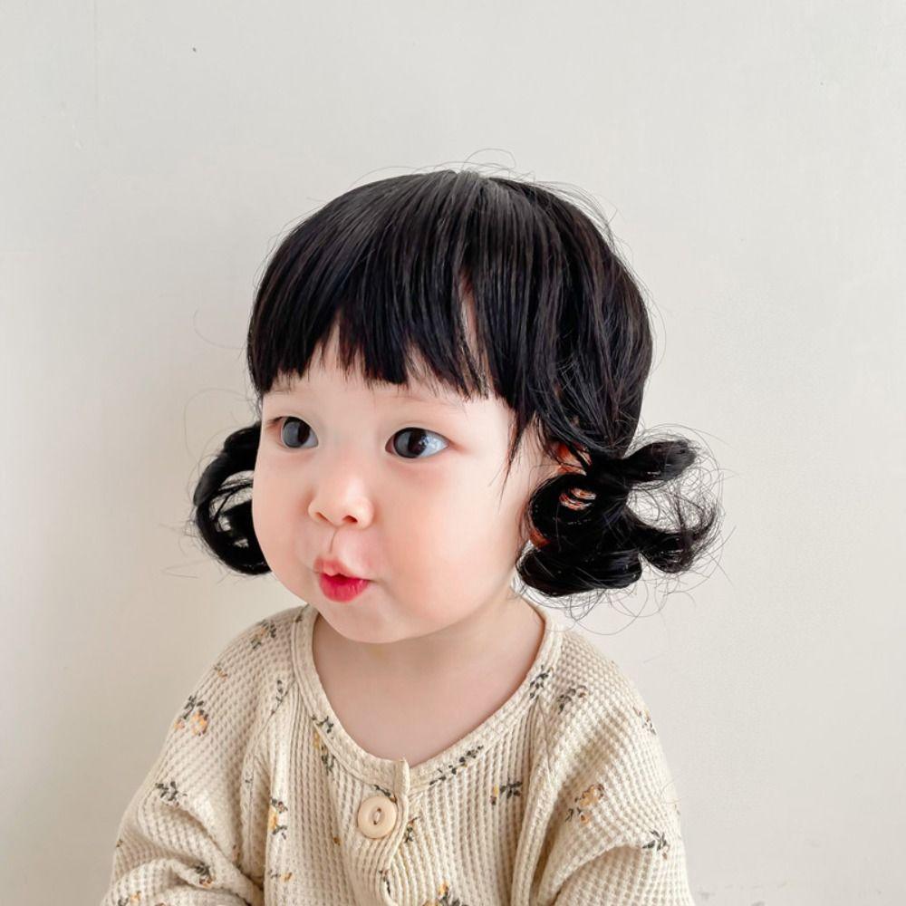 Newborn Baby Headwear Fluffy Toddler Neat Bang Long Straight Hair Baby Hair Wig Short Bob Wig