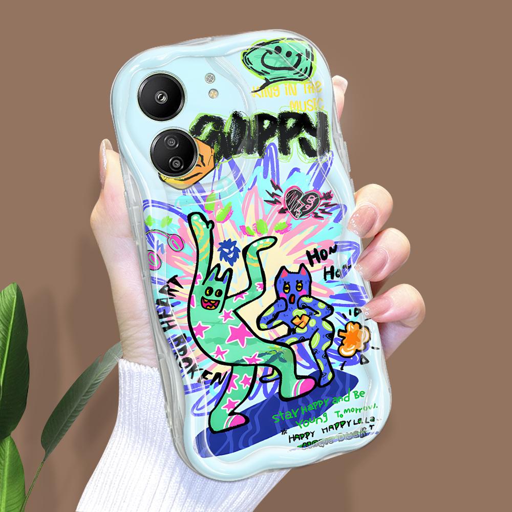 Roztomilý kreslený vzor krémová textura pouzdro vlnitý okraj měkký silikonový kryt pouzdro na telefon pro Xiaomi Redmi