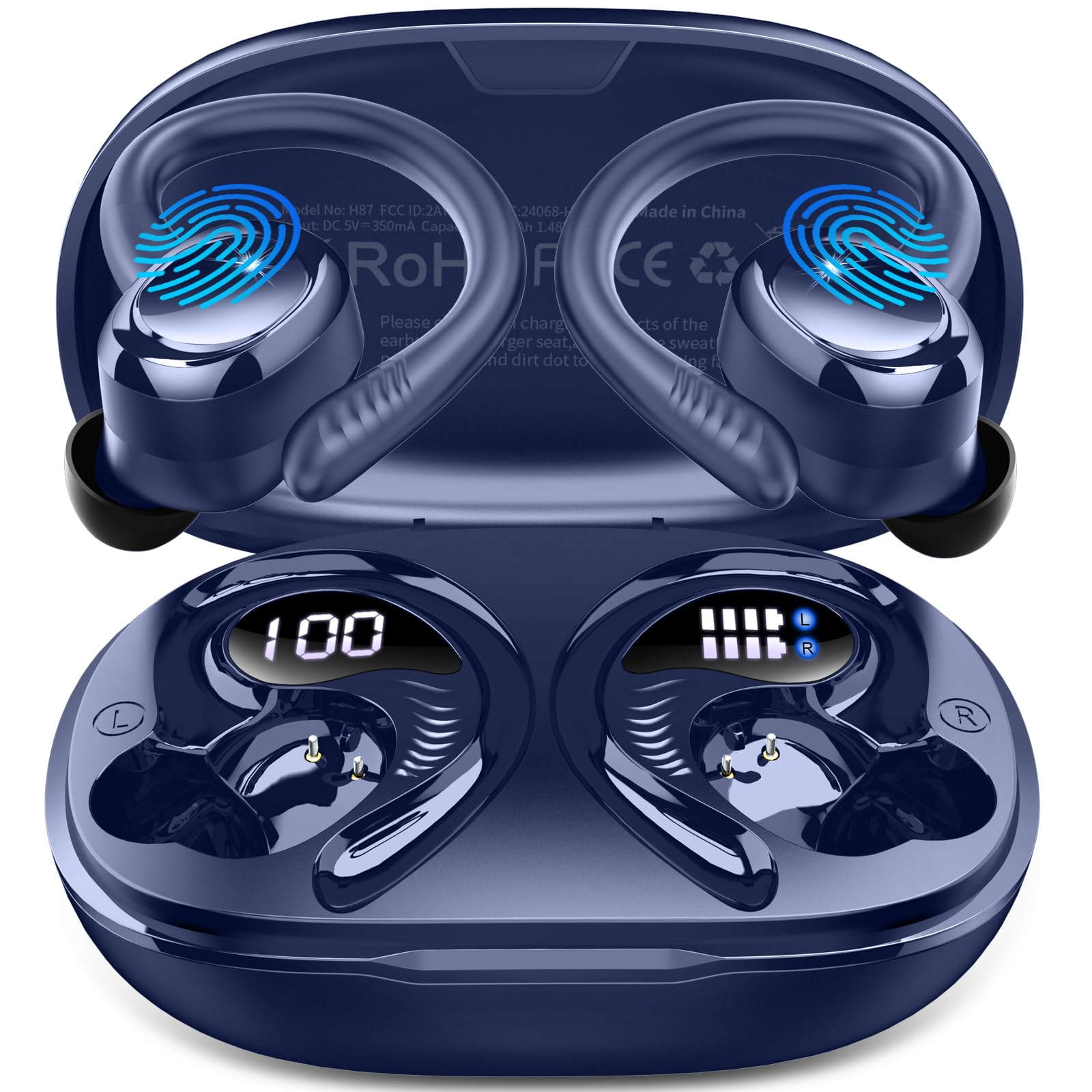 

2025 Беспроводные Bluetooth Моментальные Автоматические До 50 часов звука 4 ENC Шумоподавление IPX7 LED Идеально для и Спорта 5.4 Наушники, Подключение, Сопряжение, темно-синий