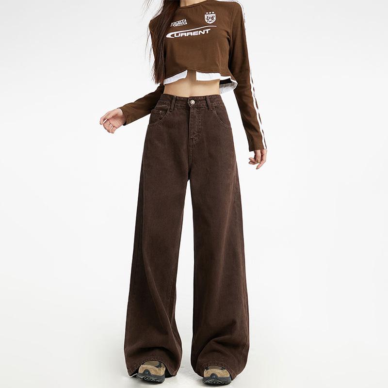 Damen Jeans mit hohem Bund und geradem Bein Lässige Weitbeinige Jeans Hose Casual Nicht-Stretch Lange Hose
